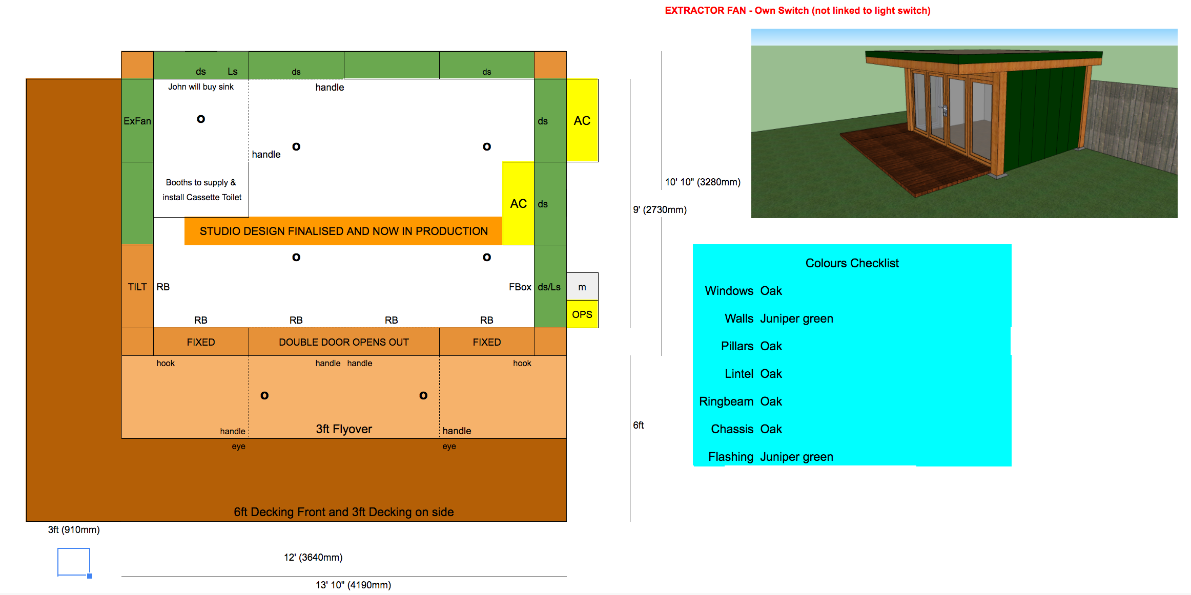 Floorplan of 12x9 garden studio